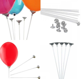 100 Adet Balon Çubuğu Ve Hunisi Set Plastik Küçük 30 Cm Hunisi Gri Renk