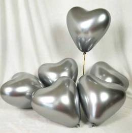 Balon Krom Parlak Kalp Gümüş 12 inç 3 Adet
