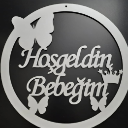 Hoşgeldin Mdf Kapı Süsü Kız Bebek